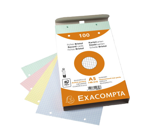 Paquet 100 fiches sous film - bristol quadrillé 5x5 perforé - 148x210mm