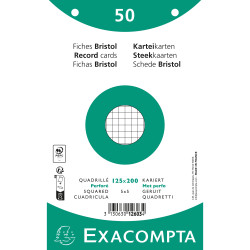 Paquet 50 fiches sous film - bristol quadrillé 5x5 perforé 125x200mm
