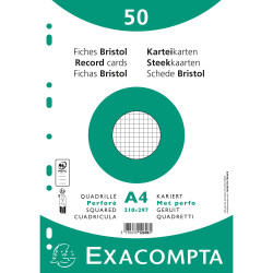 Paquet 50 fiches sous film - bristol quadrillé 5x5 perforé 210x297mm