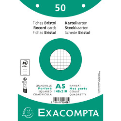 Paquet 50 fiches sous film - bristol quadrillé 5x5 perforé 148x210mm