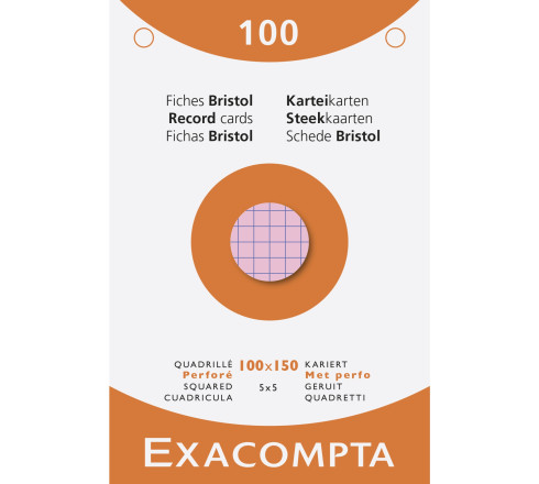 Étui de 100 fiches - bristol quadrillé 5x5 perforé 100x150mm