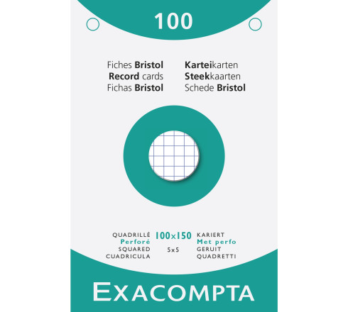Étui de 100 fiches - bristol quadrillé 5x5 perforé 100x150mm