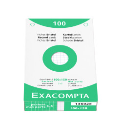 Étui de 100 fiches - bristol quadrillé 5x5 perforé 100x150mm