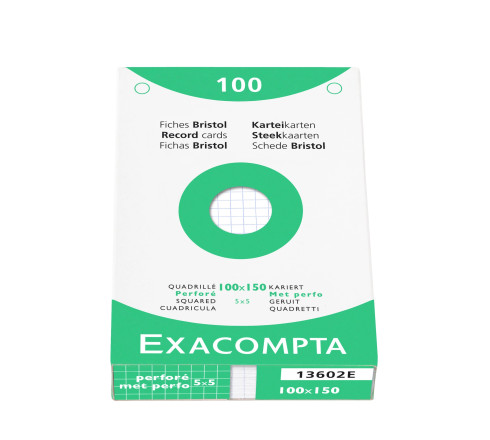 Étui de 100 fiches - bristol quadrillé 5x5 perforé 100x150mm