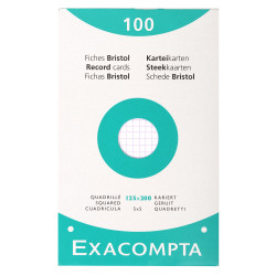 Étui de 100 fiches - bristol blanc quadrillé 5x5 perforé 125x200mm