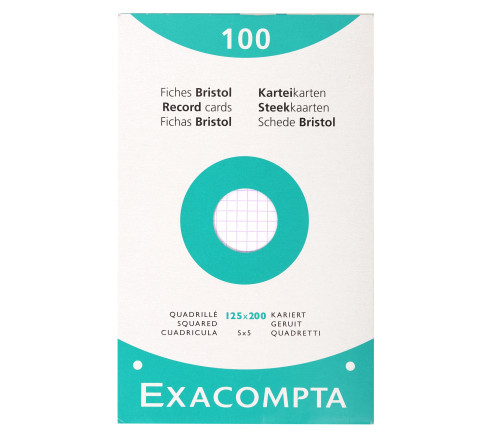 Étui de 100 fiches - bristol blanc quadrillé 5x5 perforé 125x200mm