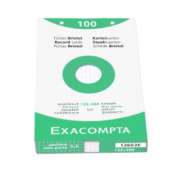 Étui de 100 fiches - bristol blanc quadrillé 5x5 perforé 125x200mm