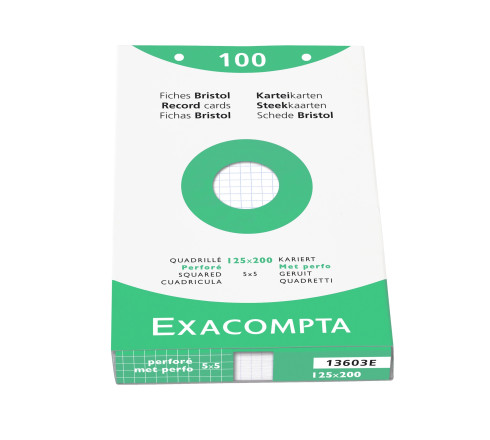 Étui de 100 fiches - bristol blanc quadrillé 5x5 perforé 125x200mm