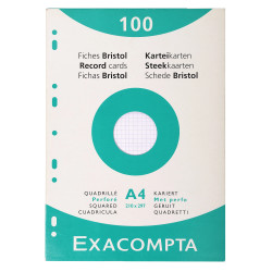 Étui de 100 fiches - bristol quadrillé 5x5 perforé 210x297mm