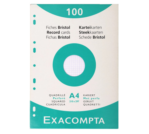 Étui de 100 fiches - bristol quadrillé 5x5 perforé 210x297mm