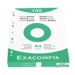 Étui de 100 fiches - bristol quadrillé 5x5 perforé 210x297mm