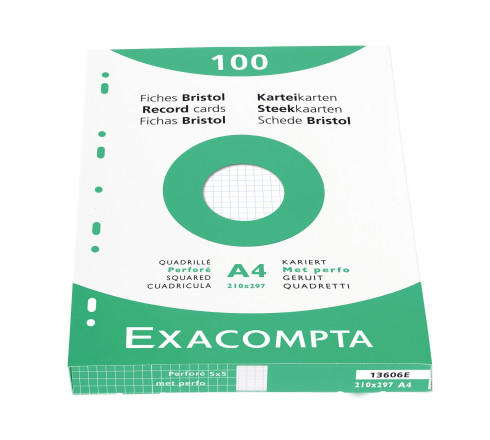 Étui de 100 fiches - bristol quadrillé 5x5 perforé 210x297mm