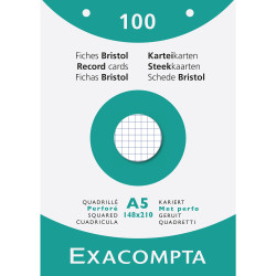 Étui de 100 fiches - bristol quadrillé 5x5 perforé 148x210mm