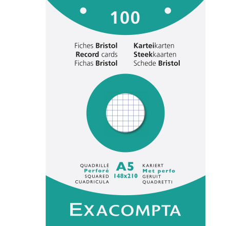 Étui de 100 fiches - bristol quadrillé 5x5 perforé 148x210mm