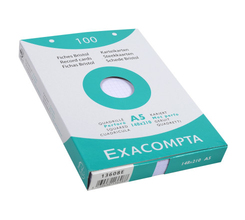 Étui de 100 fiches - bristol quadrillé 5x5 perforé 148x210mm