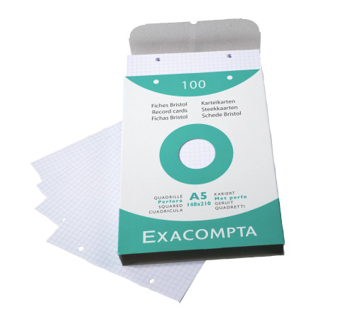 Étui de 100 fiches - bristol quadrillé 5x5 perforé 148x210mm