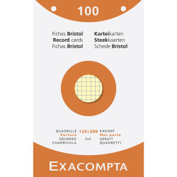 Étui de 100 fiches - bristol quadrillé 5x5 perforé 125x200mm