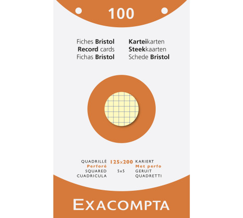 Étui de 100 fiches - bristol quadrillé 5x5 perforé 125x200mm
