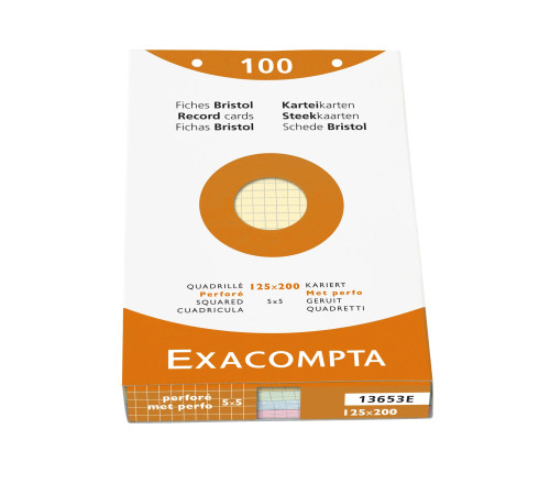 Étui de 100 fiches - bristol quadrillé 5x5 perforé 125x200mm