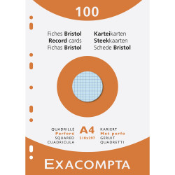 Étui de 100 fiches - bristol quadrillé 5x5 perforé 210x297mm
