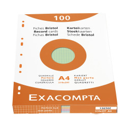 Étui de 100 fiches - bristol quadrillé 5x5 perforé 210x297mm