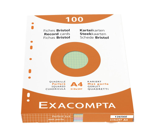 Étui de 100 fiches - bristol quadrillé 5x5 perforé 210x297mm