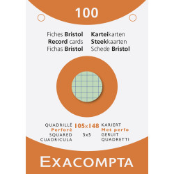 Étui de 100 fiches - bristol quadrillé 5x5 perforé 105x148mm