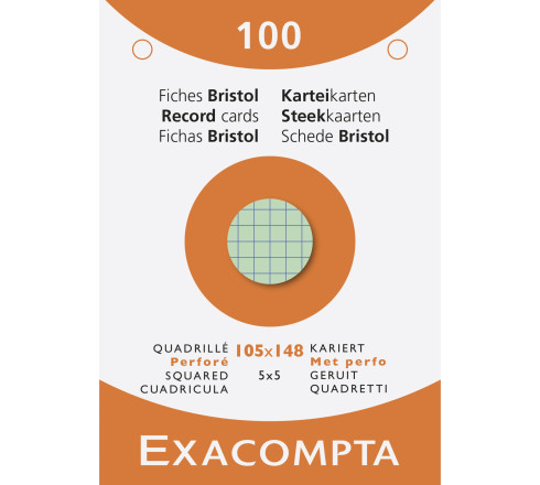 Étui de 100 fiches - bristol quadrillé 5x5 perforé 105x148mm