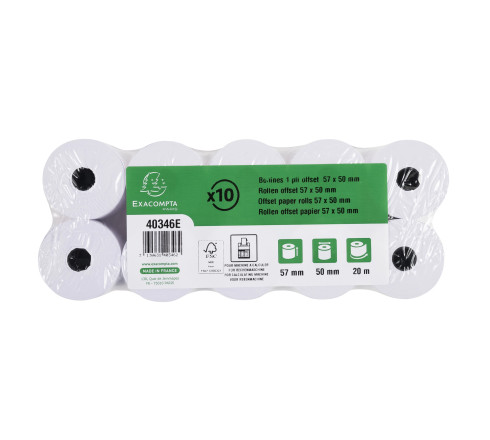 Bobine pour machine à calculer 57x50 mm - 1 pli offset extra-blanc 60g/m2.