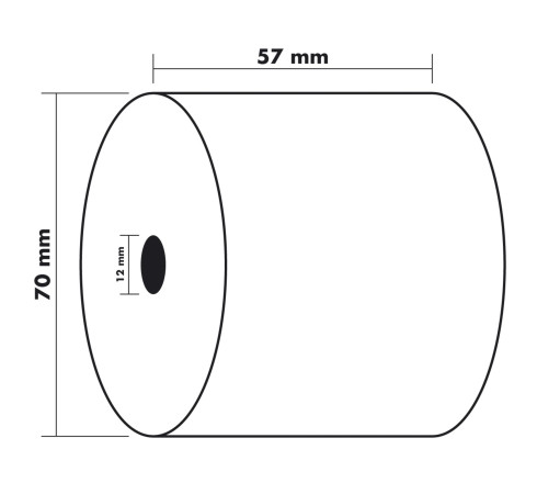 Bobine pour machine à calculer et caisse 57x70 mm - 1 pli offset extra-blanc 60g/m2 - Jet d'encre.