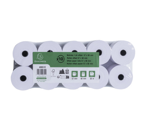 Bobine pour machine à calculer et caisses 57x60 mm - 1 pli offset extra- blanc 60g/m2.