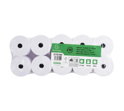 Bobine pour machine à calculer et caisses 57x70 mm - 1 pli offset extra-blanc 60g/m2.