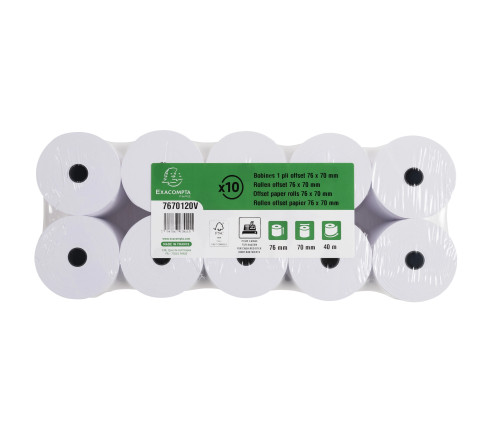 Bobine pour tickets de caisse 76x70 mm - 1 pli offset extra-blanc 60g/m2.