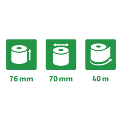 Bobine pour tickets de caisse 76x70 mm - 1 pli offset extra-blanc 60g/m2.