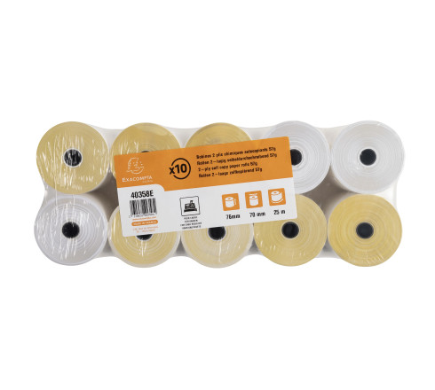 Bobine pour tickets de caisse 76x70 mm - 2 plis chimique autocopiant (blanc/jaune) 57g/m2.