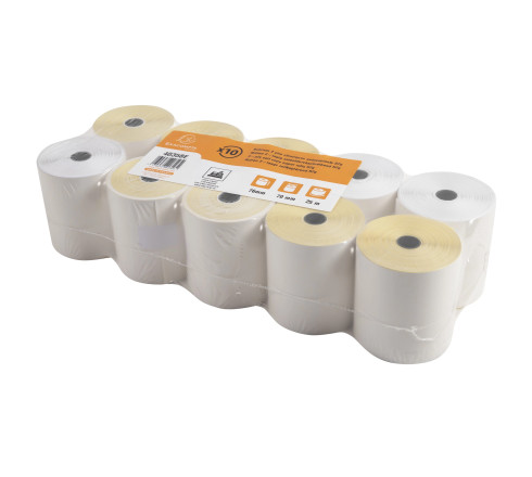Bobine pour tickets de caisse 76x70 mm - 2 plis chimique autocopiant (blanc/jaune) 57g/m2.