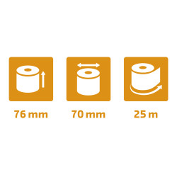 Bobine pour tickets de caisse 76x70 mm - 2 plis chimique autocopiant (blanc/jaune) 57g/m2.