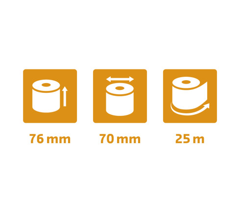 Bobine pour tickets de caisse 76x70 mm - 2 plis chimique autocopiant (blanc/jaune) 57g/m2.