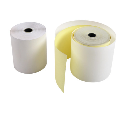 Bobine pour tickets de caisse 76x70 mm - 2 plis chimique autocopiant (blanc/jaune) 57g/m2.