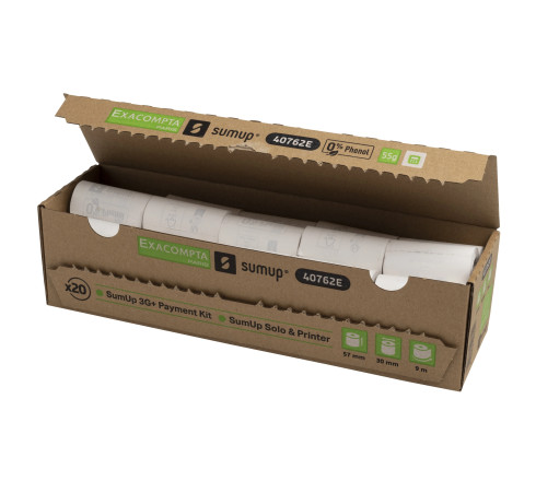 Bobine pour tickets de carte bancaire 57x30mm - 9m - SumUp - 1 pli thermique 55g/m2 sans phénol et sans plastique