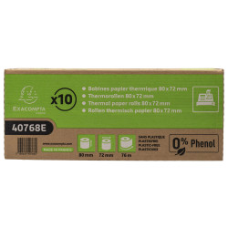 Bobine pour tickets de caisse 80x72mm - 76m - 1 pli thermique 48g/m2 sans phénol et sans plastique