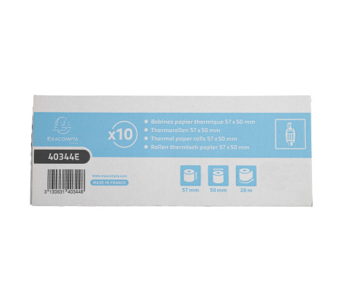 Bobine pour tickets de carte bancaire 57x50mm - 28m - 1 pli thermique 55g/m2.