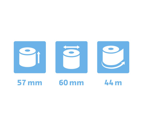 Bobine pour tickets de caisse et carte bancaire 57x60mm - 44m - 1 pli thermique 55g/m2