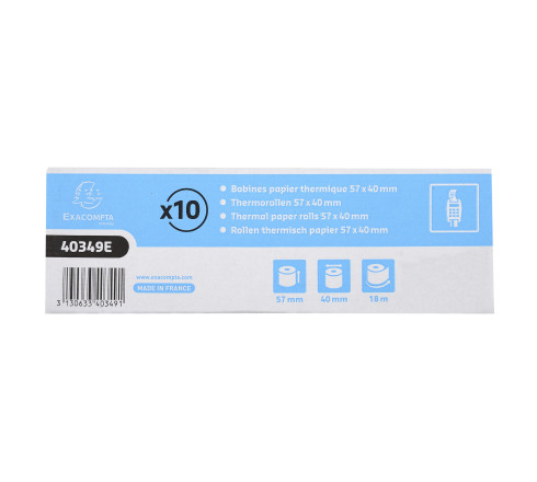Bobine pour tickets de carte bancaire 57x40mm - 18m - 1 pli thermique 55g/m2.