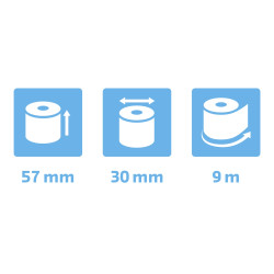Bobine pour tickets de carte bancaire 57x30mm - 9m - 1 pli thermique 55g/m2