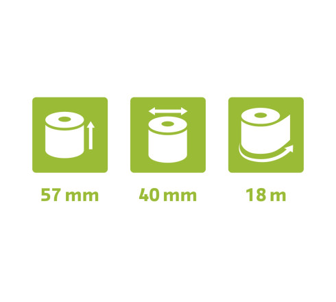 Bobine pour tickets de carte bancaire 57x40mm - 18m - 1 pli thermique 55g/m2 sans Phenol.