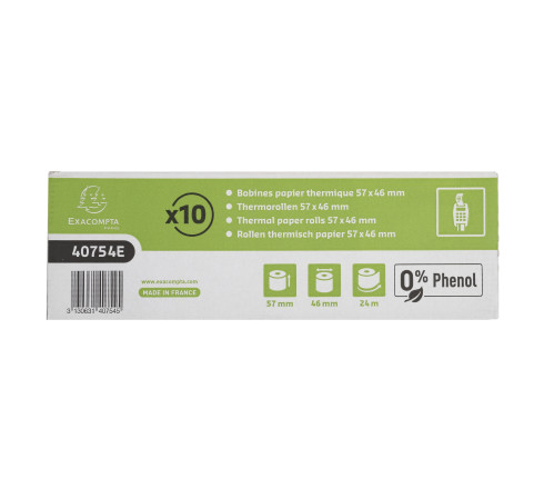 Bobine pour tickets de carte bancaire 57x46mm - 24m - 1 pli thermique 55g/m2 sans Phenol.