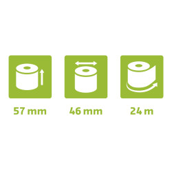 Bobine pour tickets de carte bancaire 57x46mm - 24m - 1 pli thermique 55g/m2 sans Phenol.