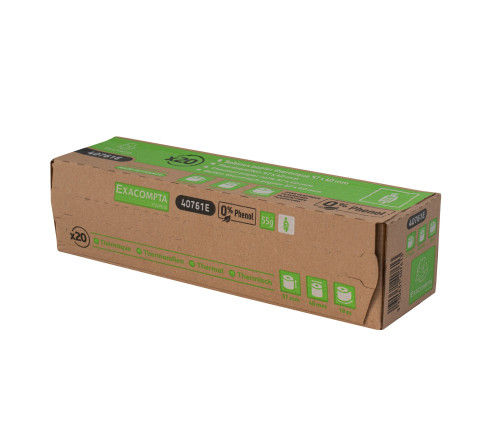 Bobine pour tickets de carte bancaire 57x40mm - 18m - 1 pli thermique 55g/m2 sans phénol et sans plastique