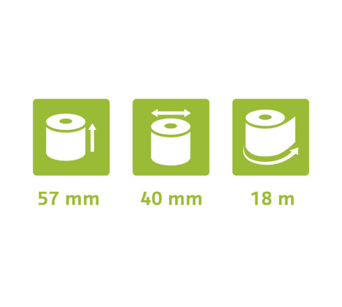 Bobine pour tickets de carte bancaire 57x40mm - 18m - 1 pli thermique 55g/m2 sans phénol et sans plastique